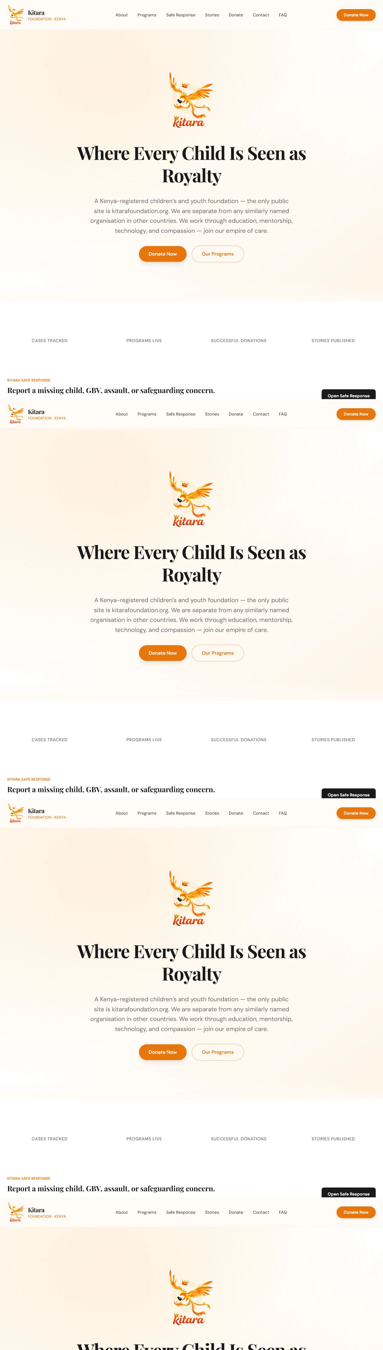 Kitara Foundation homepage presenting its mission, community programmes and donation journey